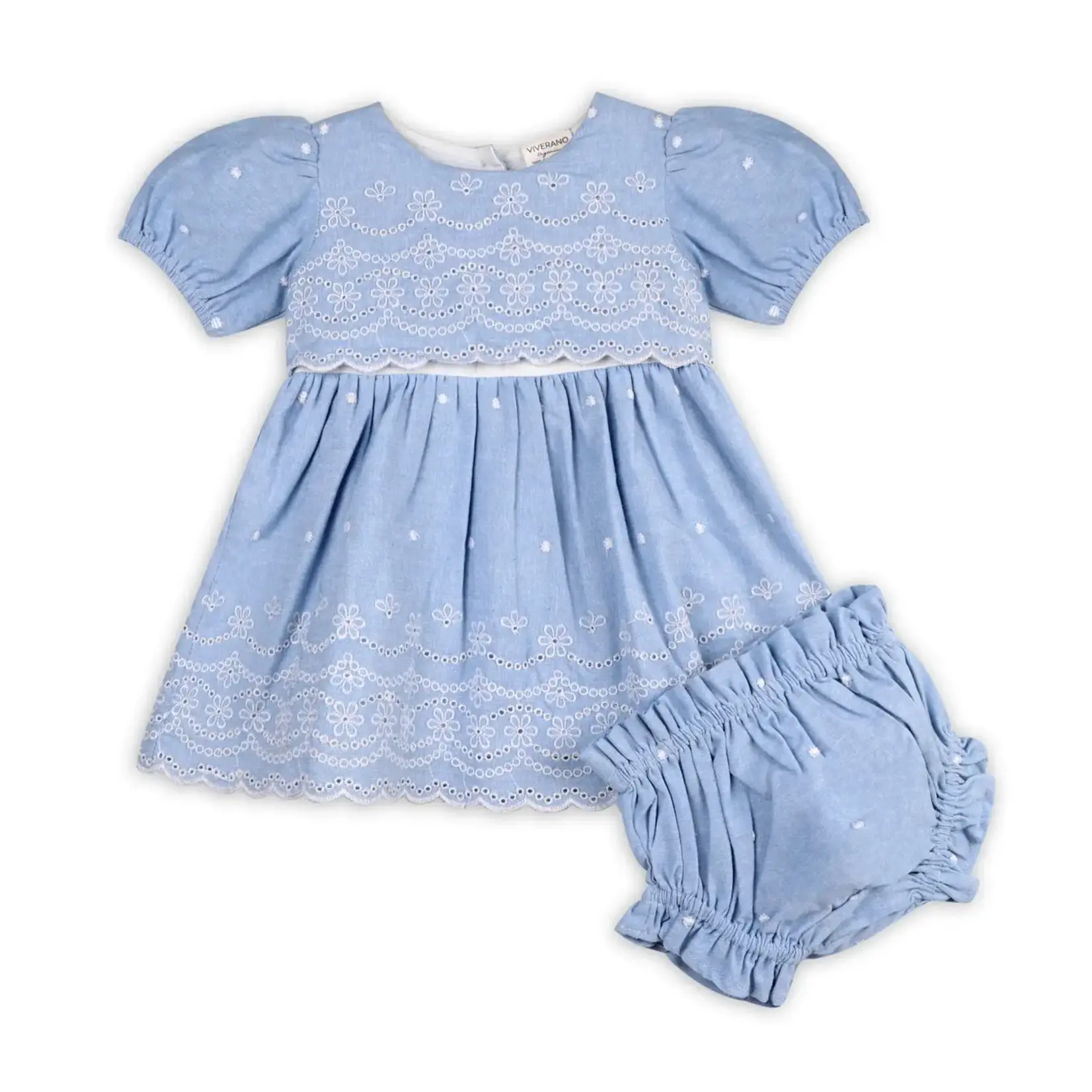 Viverano Organics Isla Chambray Baby Dress + Bloomer (Organic Cotton)