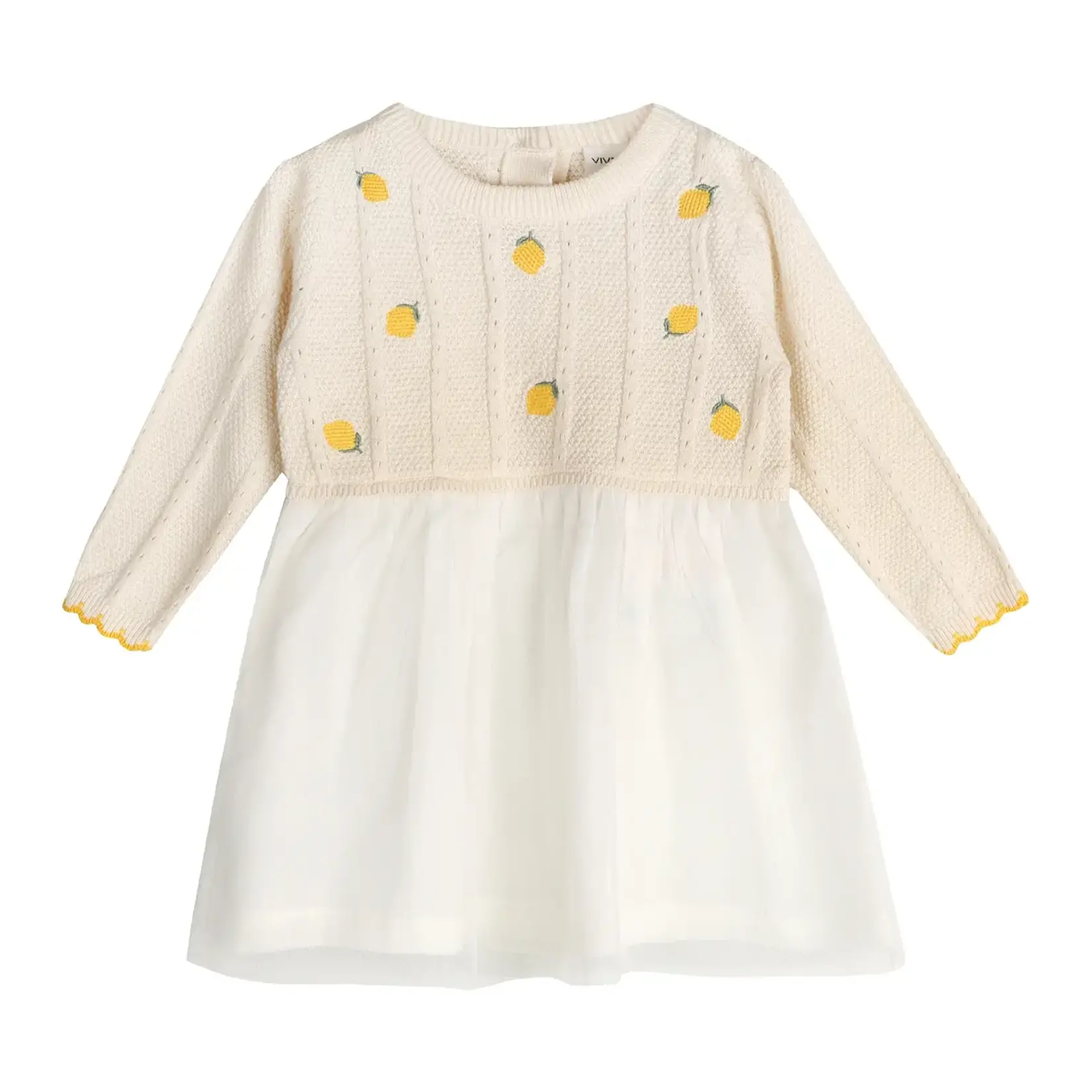 Viverano Organics Lemon Embroidered Cable Knit Tutu Baby Dress (Organic)