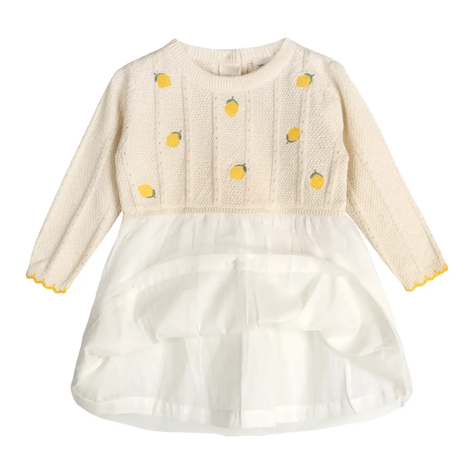 Viverano Organics Lemon Embroidered Cable Knit Tutu Baby Dress (Organic)