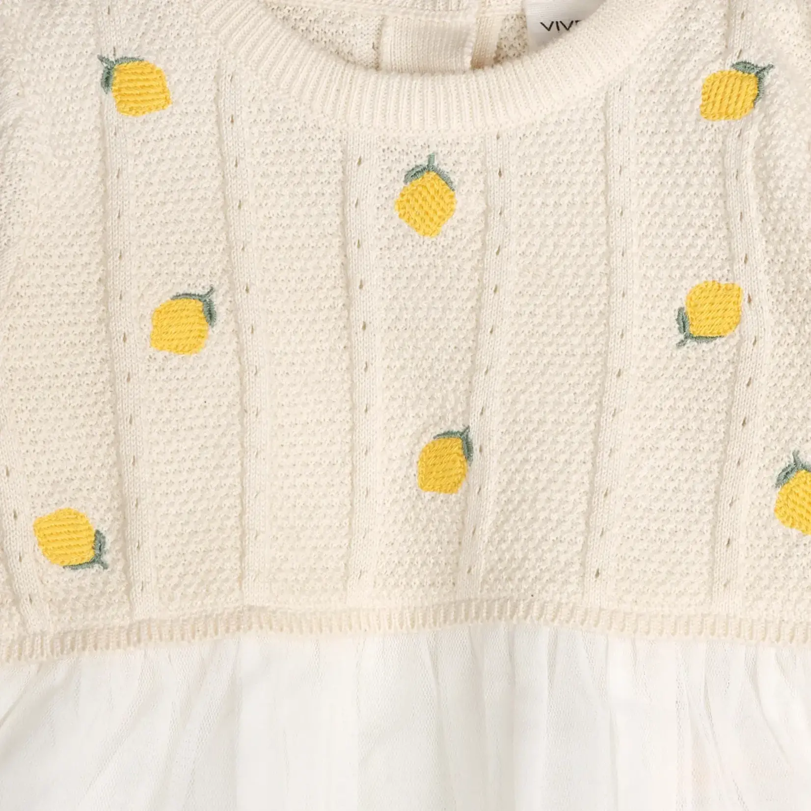 Viverano Organics Lemon Embroidered Cable Knit Tutu Baby Dress (Organic)