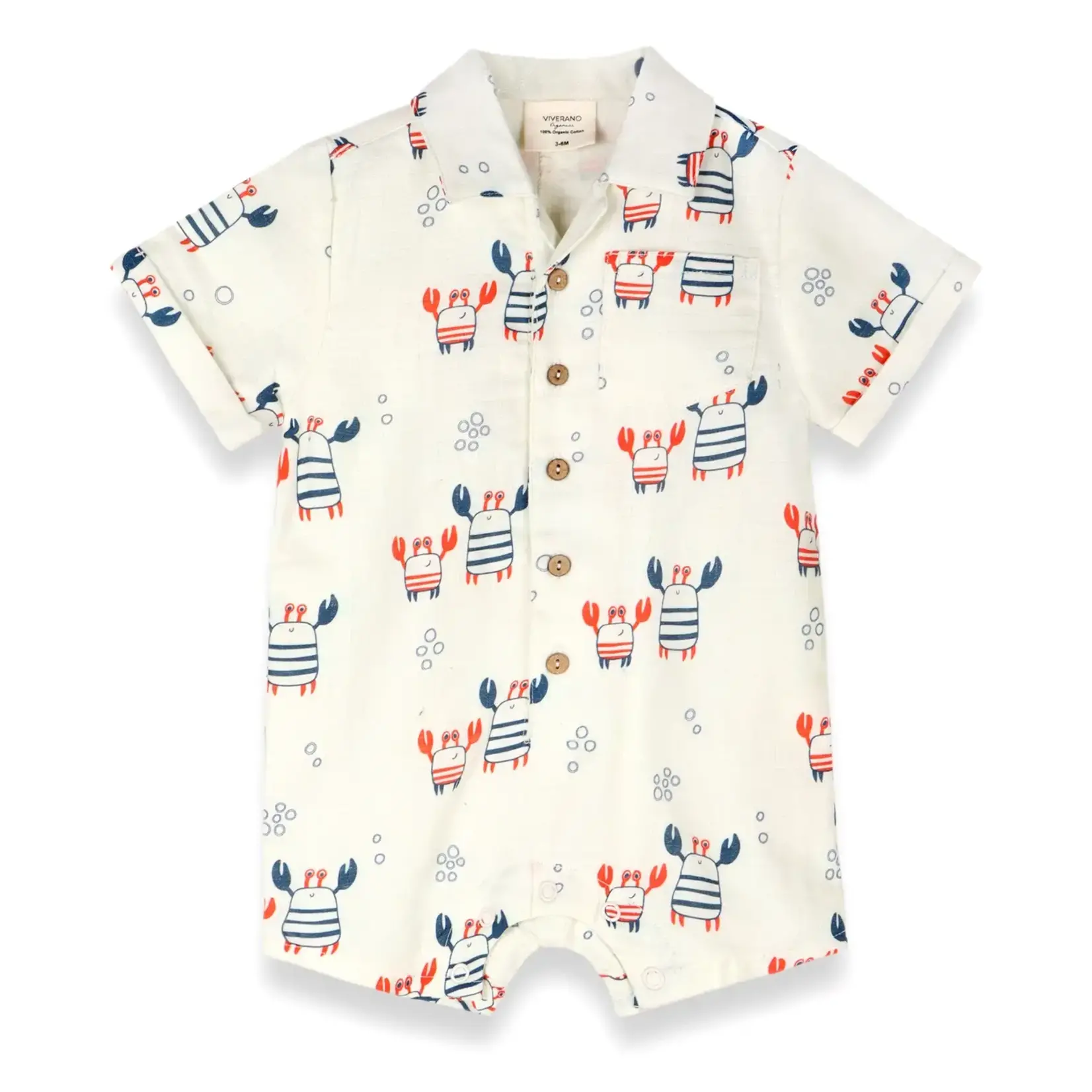 Viverano Organics Nautical Crab Button Baby Romper (Organic Muslin)