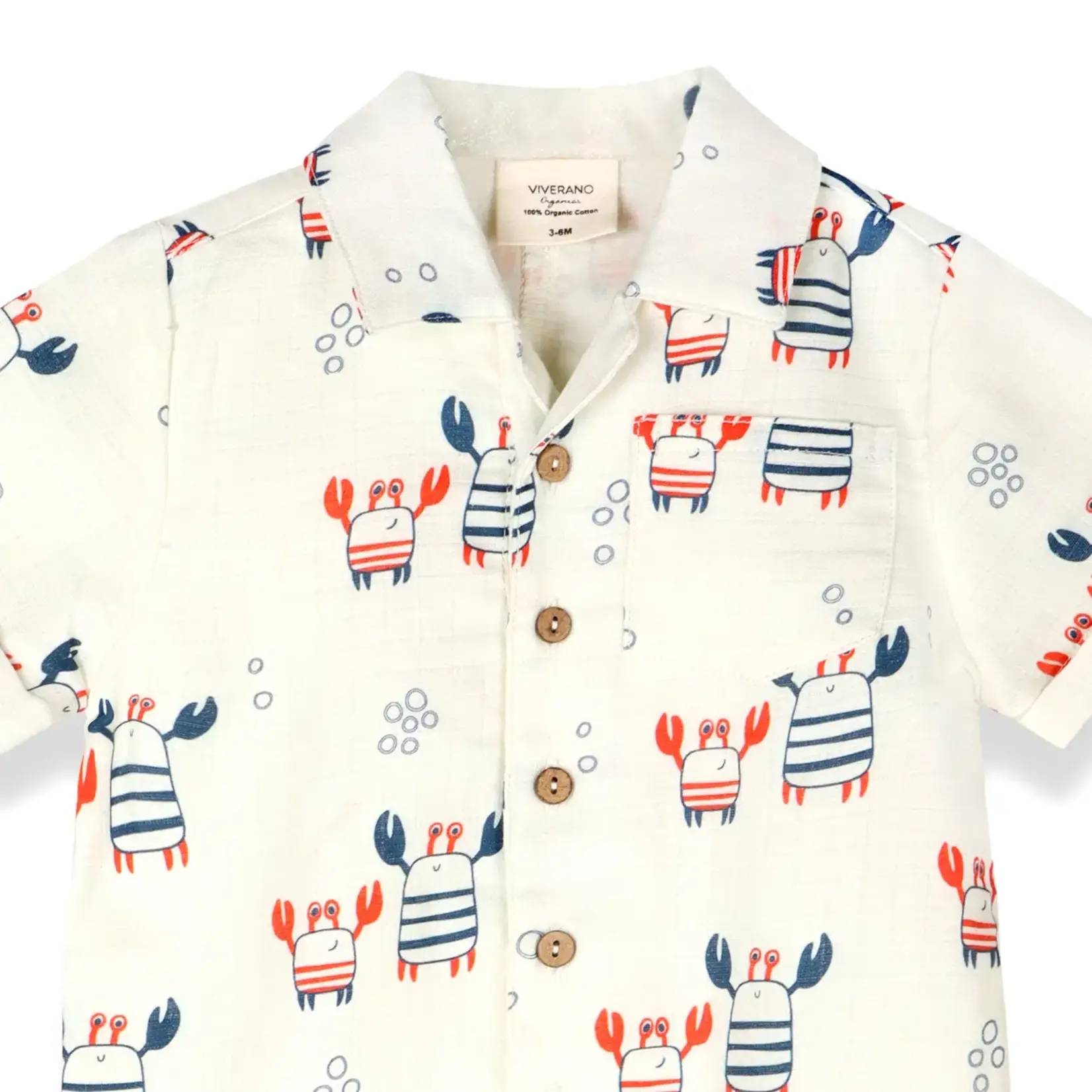 Viverano Organics Nautical Crab Button Baby Romper (Organic Muslin)