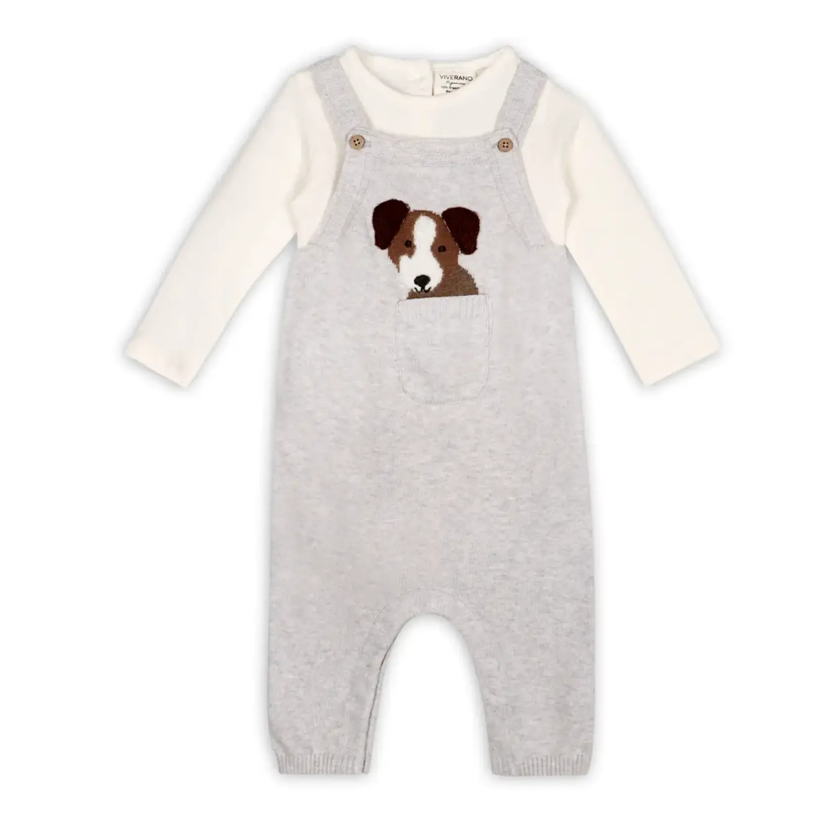 Viverano Organics Puppy Dog 3D Pocket Sweater Knit Baby Overall Set (Organic)