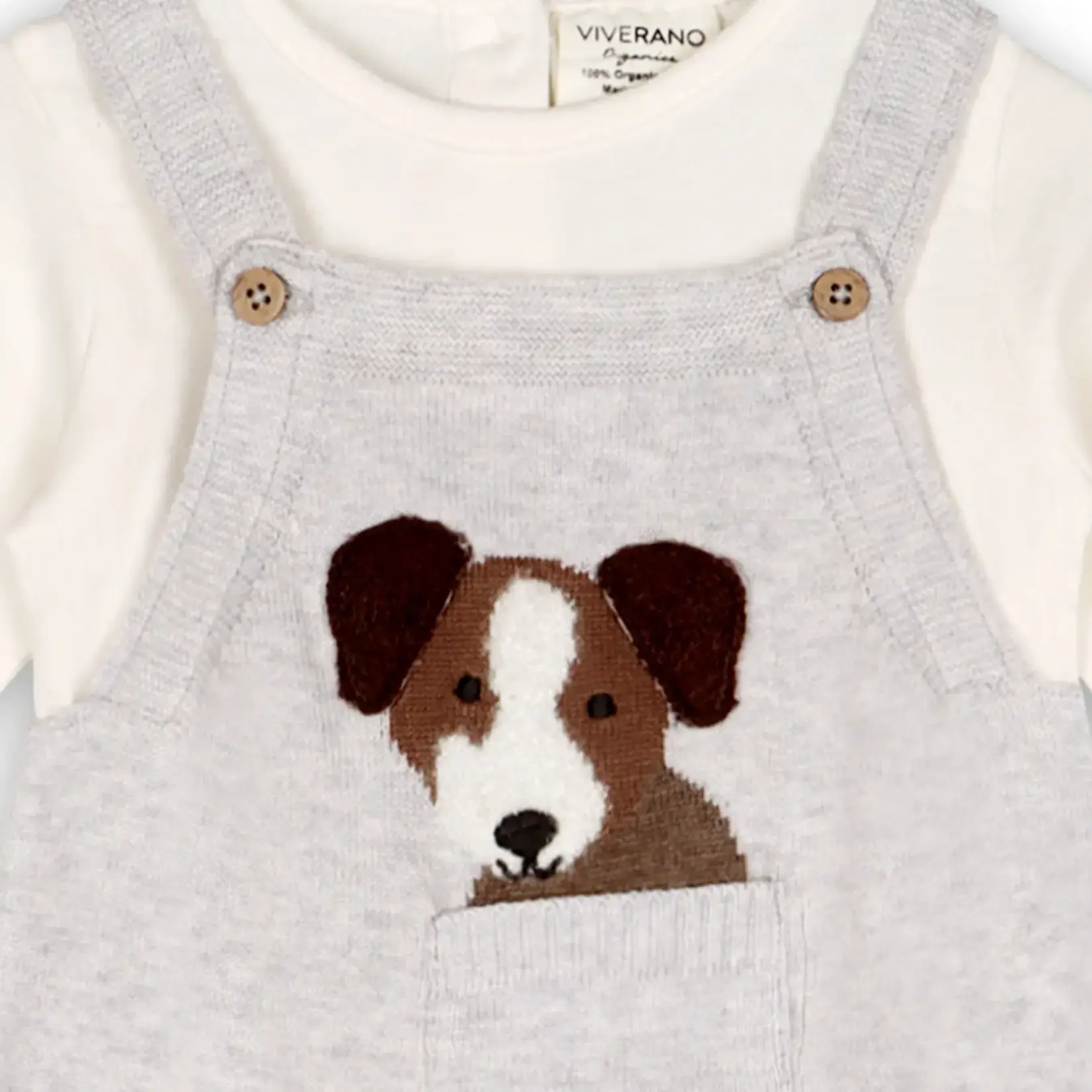 Viverano Organics Puppy Dog 3D Pocket Sweater Knit Baby Overall Set (Organic)