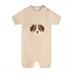 Viverano Organics Puppy Dog Applique 3D Knit Baby Romper (Organic Cotton) Oat Heather
