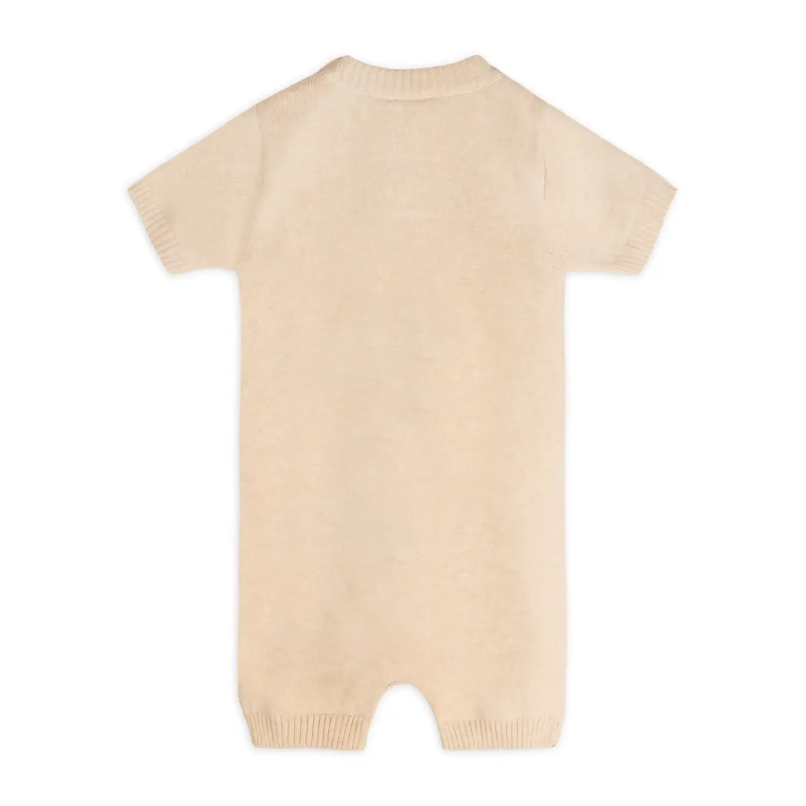Viverano Organics Puppy Dog Applique 3D Knit Baby Romper (Organic Cotton) Oat Heather