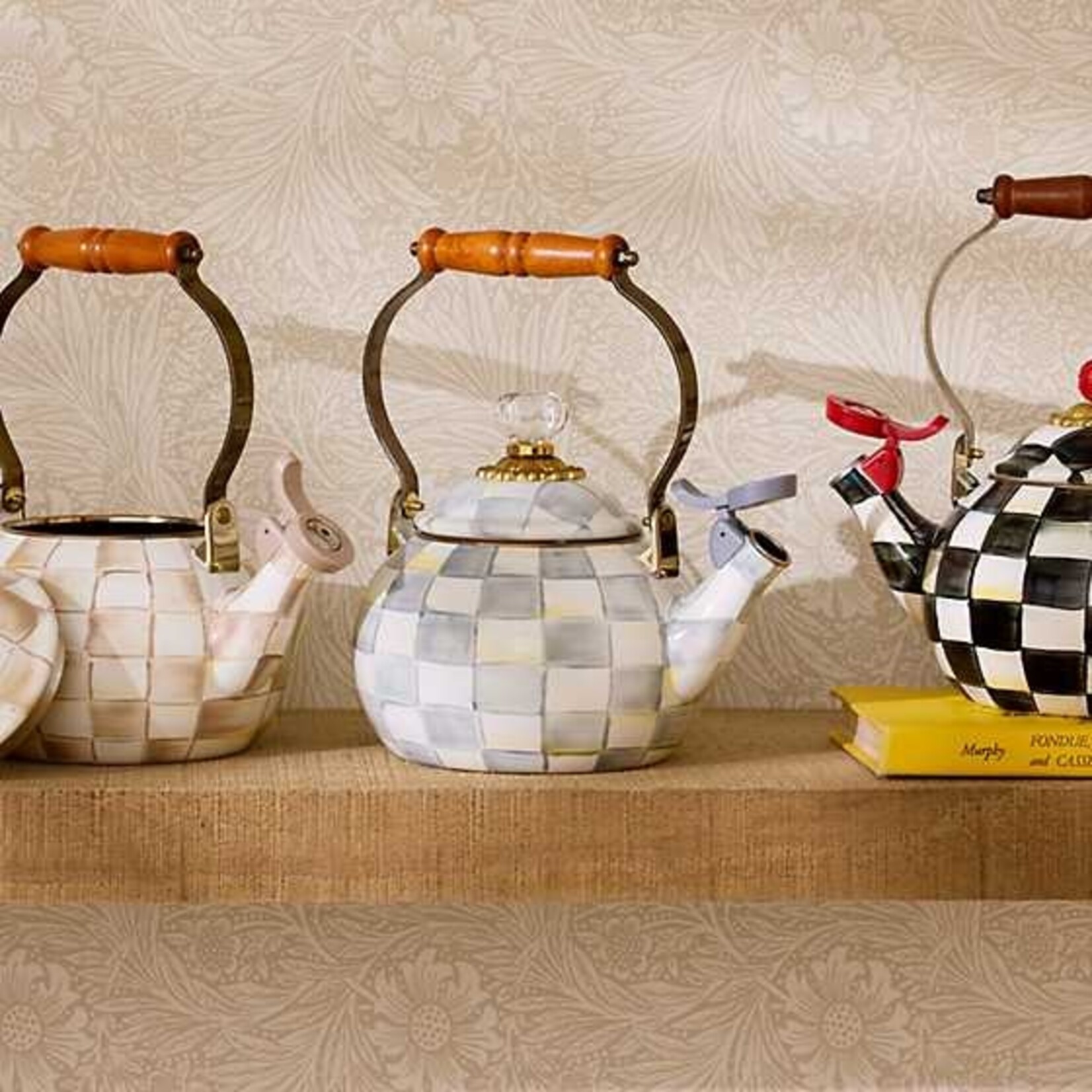 MacKenzie-Childs sterling check whistling tea kettle