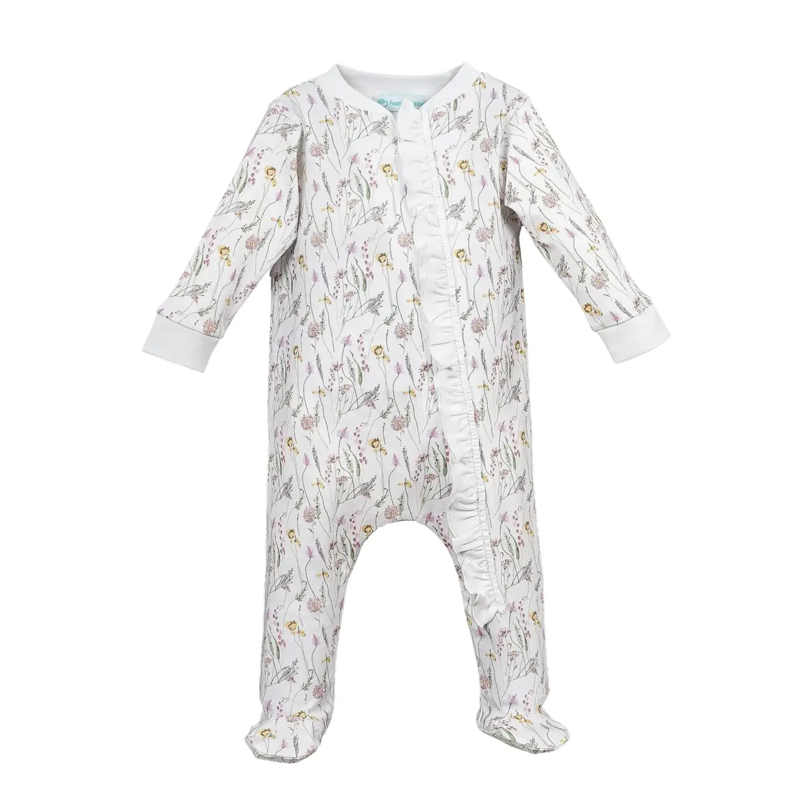 Feather Baby Zip Footy with Ruffles -Lyla - Pima Cotton Baby Footy