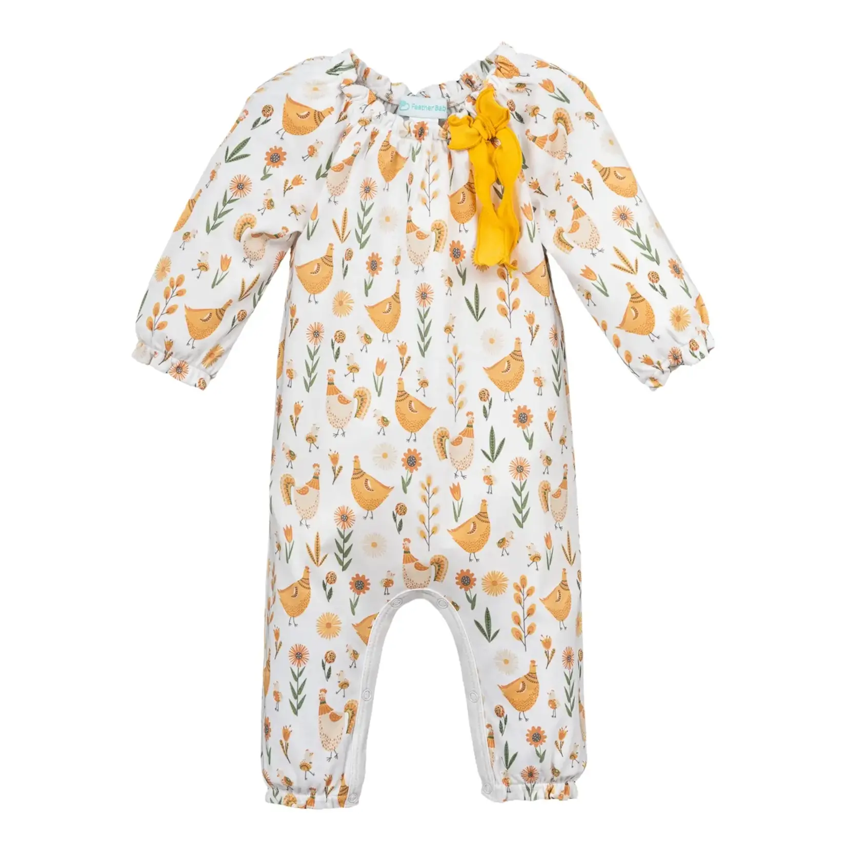 Feather Baby Bow Romper -Garden Chicks - Pima Cotton Baby Romper
