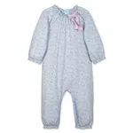 Feather Baby Bow Romper - Avery On Baby Blue - Pima Cotton Girls Outfit