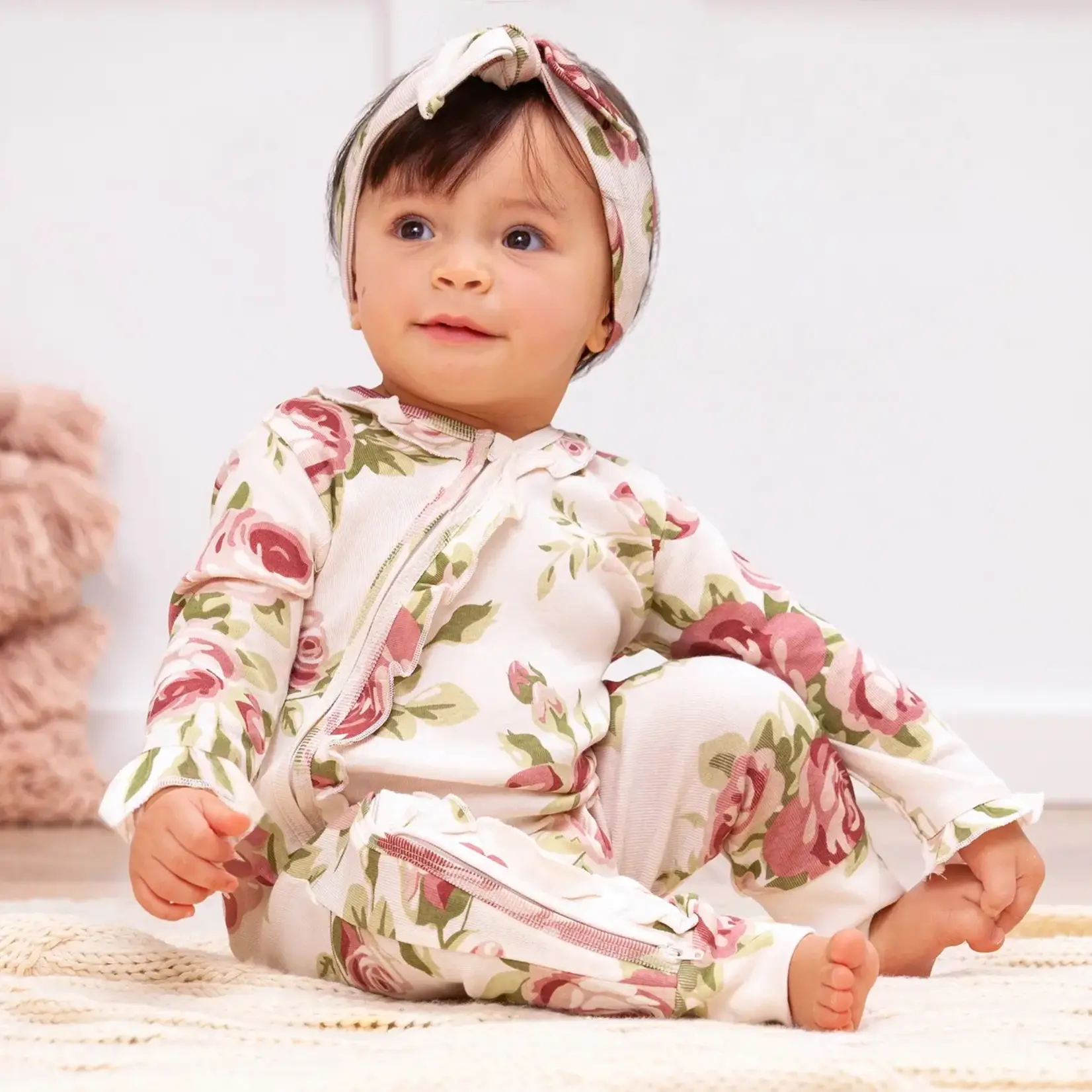 Tesa Babe Baby Girl's Cabbage Rose Cotton Zippered Romper