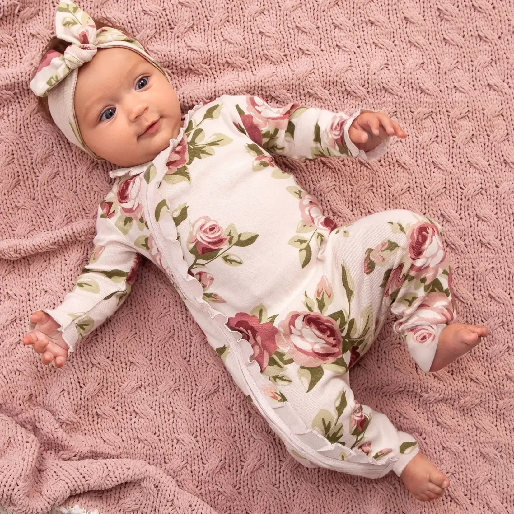 Tesa Babe Baby Girl's Cabbage Rose Cotton Zippered Romper