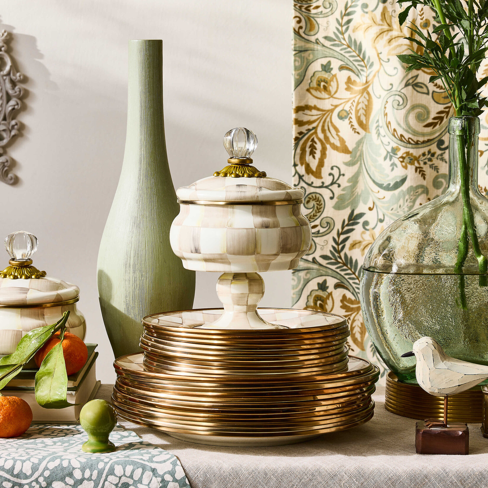 MacKenzie-Childs mocha check curiosity pot