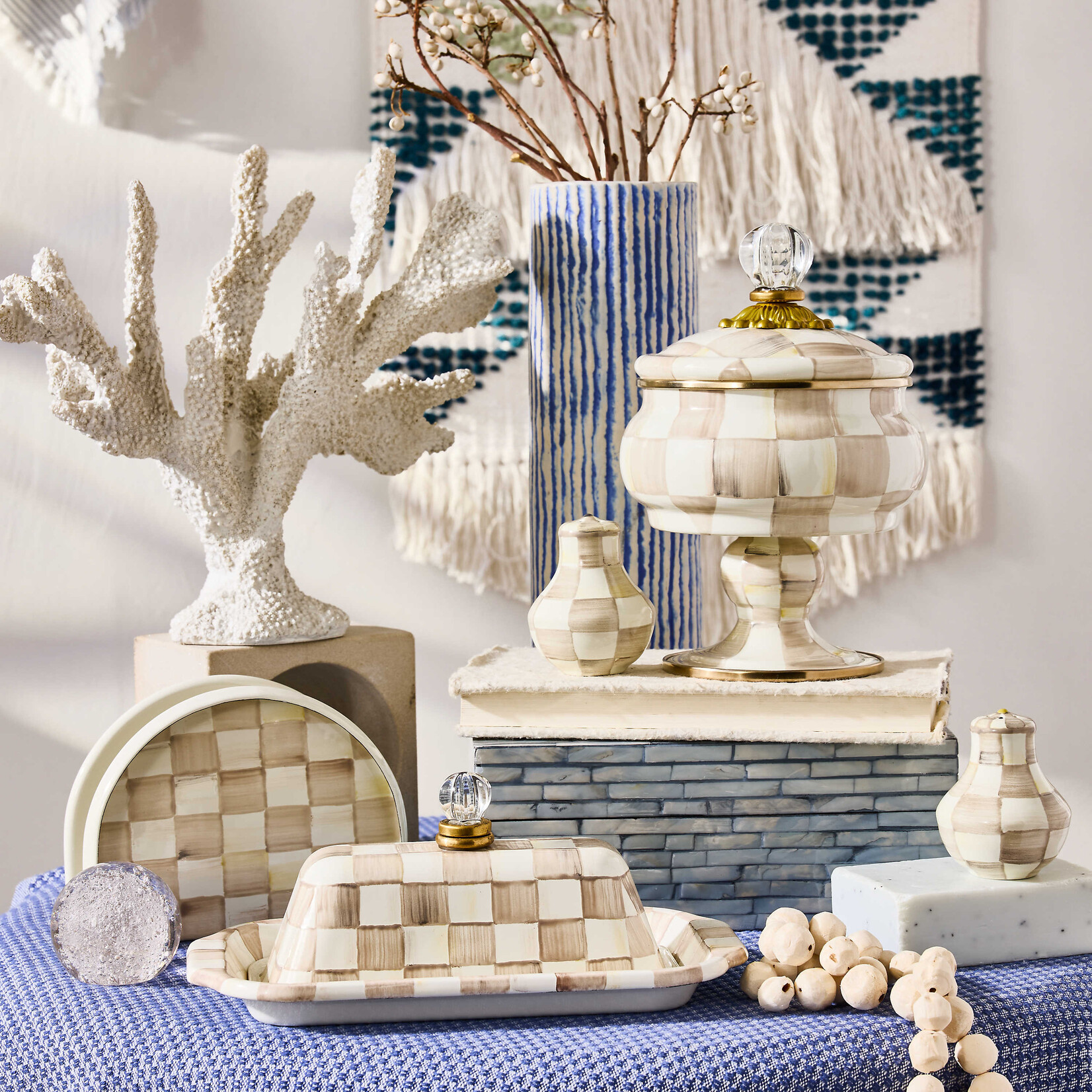 MacKenzie-Childs mocha check curiosity pot