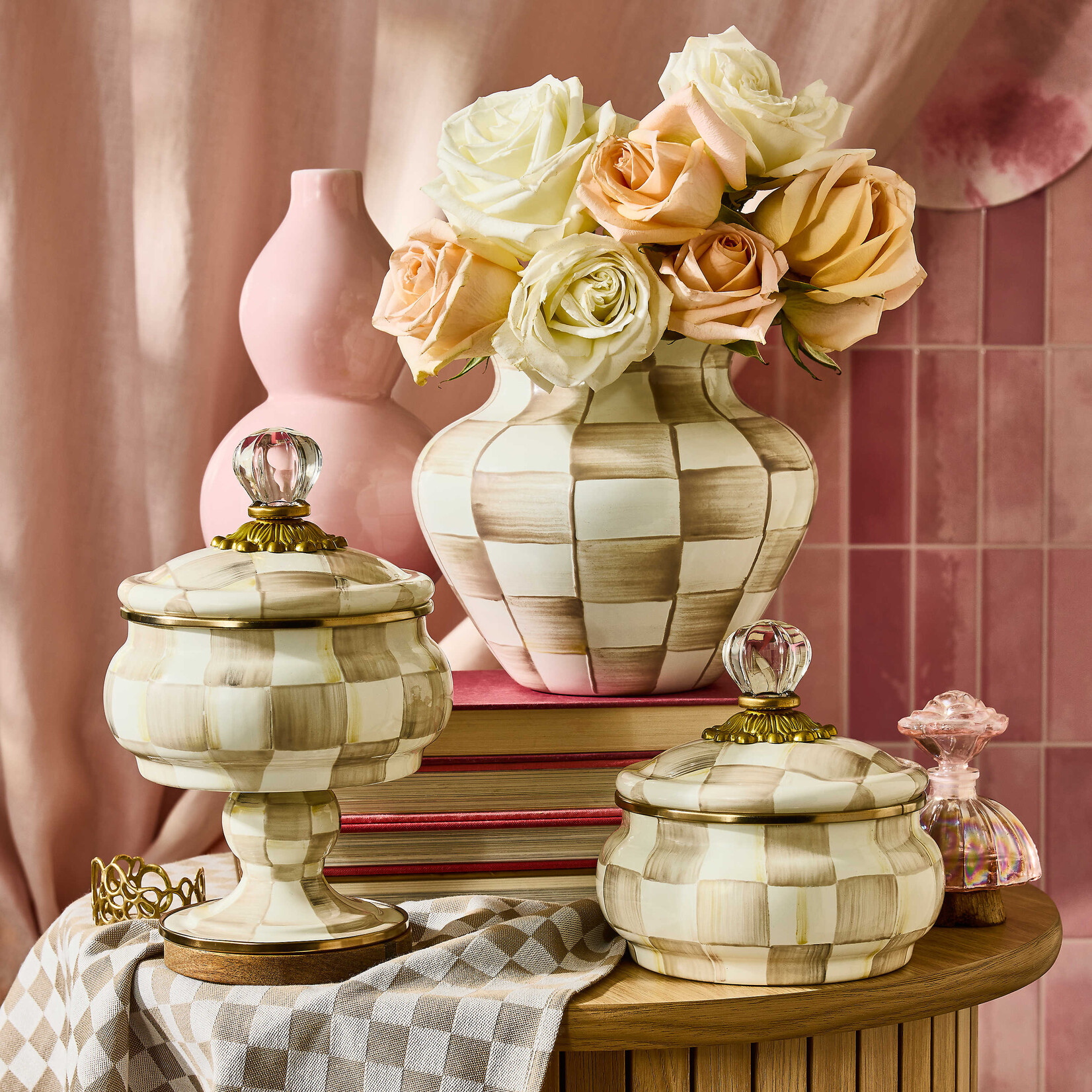 MacKenzie-Childs mocha check curiosity pot