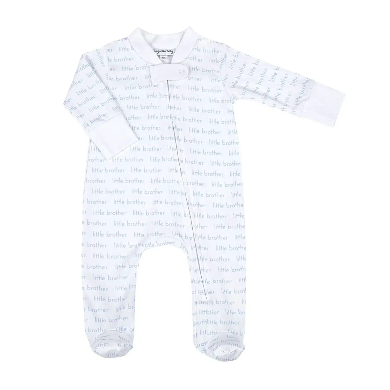 Magnolia Baby Little Brother Print Zip Footie