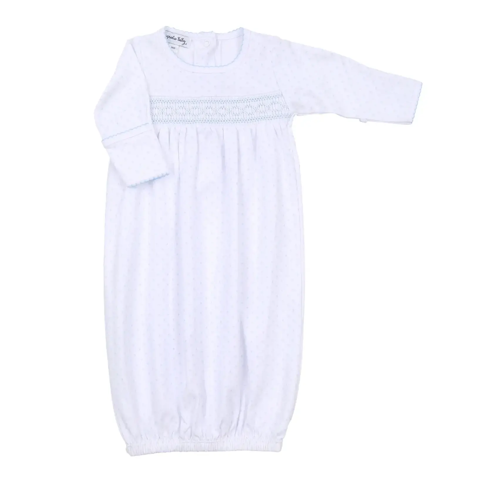 Magnolia Baby Mini Dots  Smocked Gown - Blue