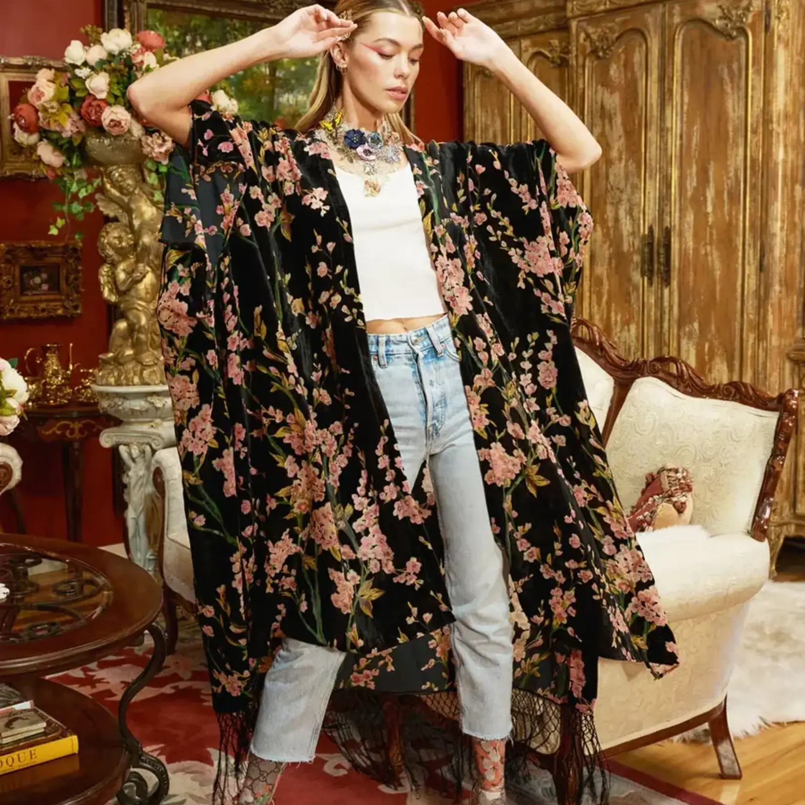 Aratta Holiday Garden Burnout Velvet Kimono / Topper