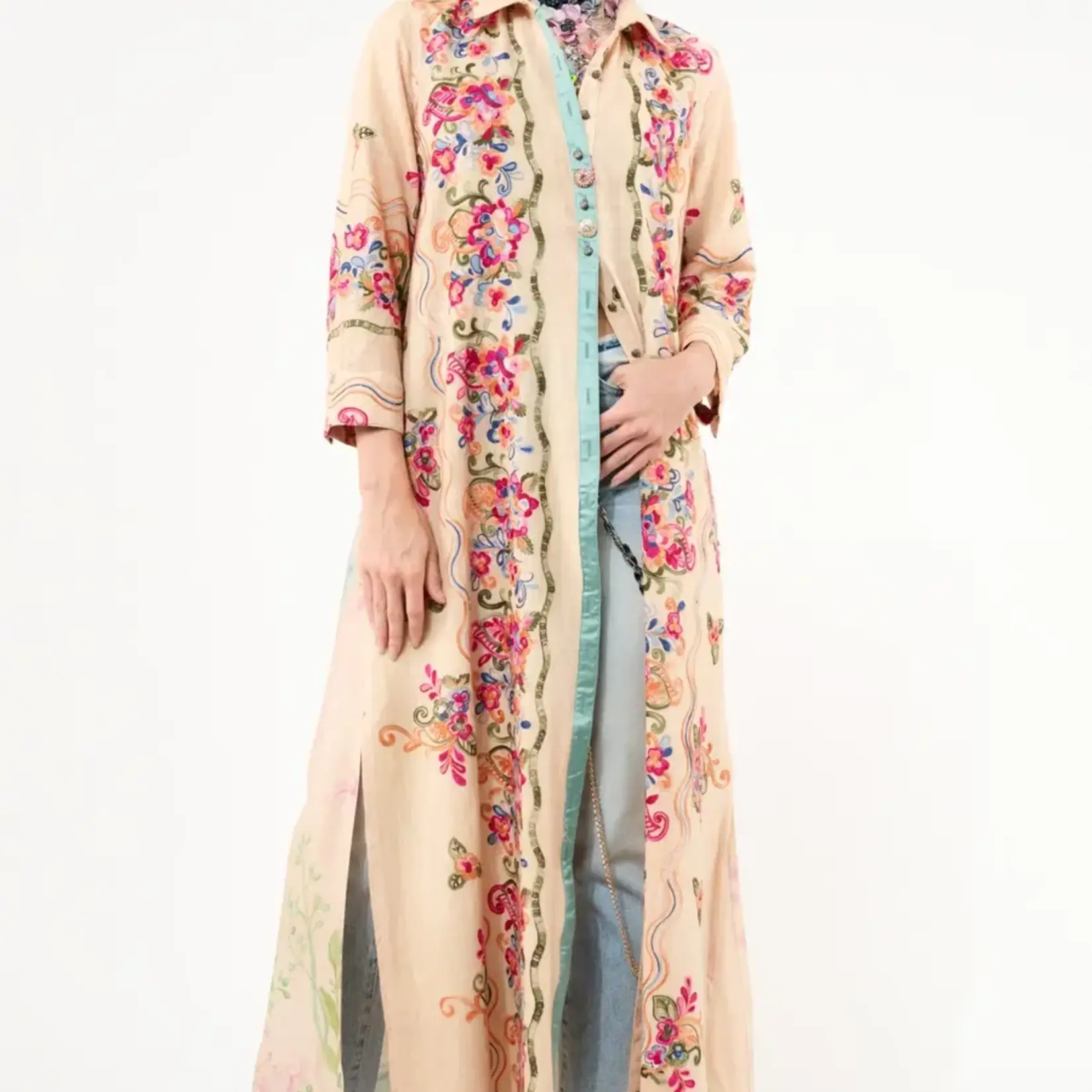 Aratta Beauty Mark Embroidered Maxi Duster / Shirt Dress