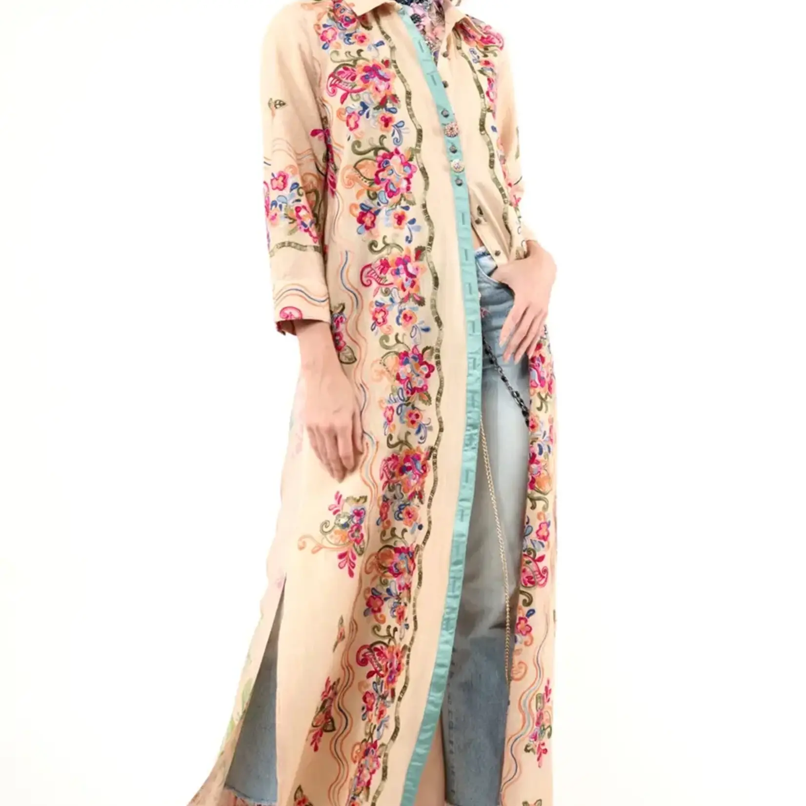 Aratta Beauty Mark Embroidered Maxi Duster / Shirt Dress