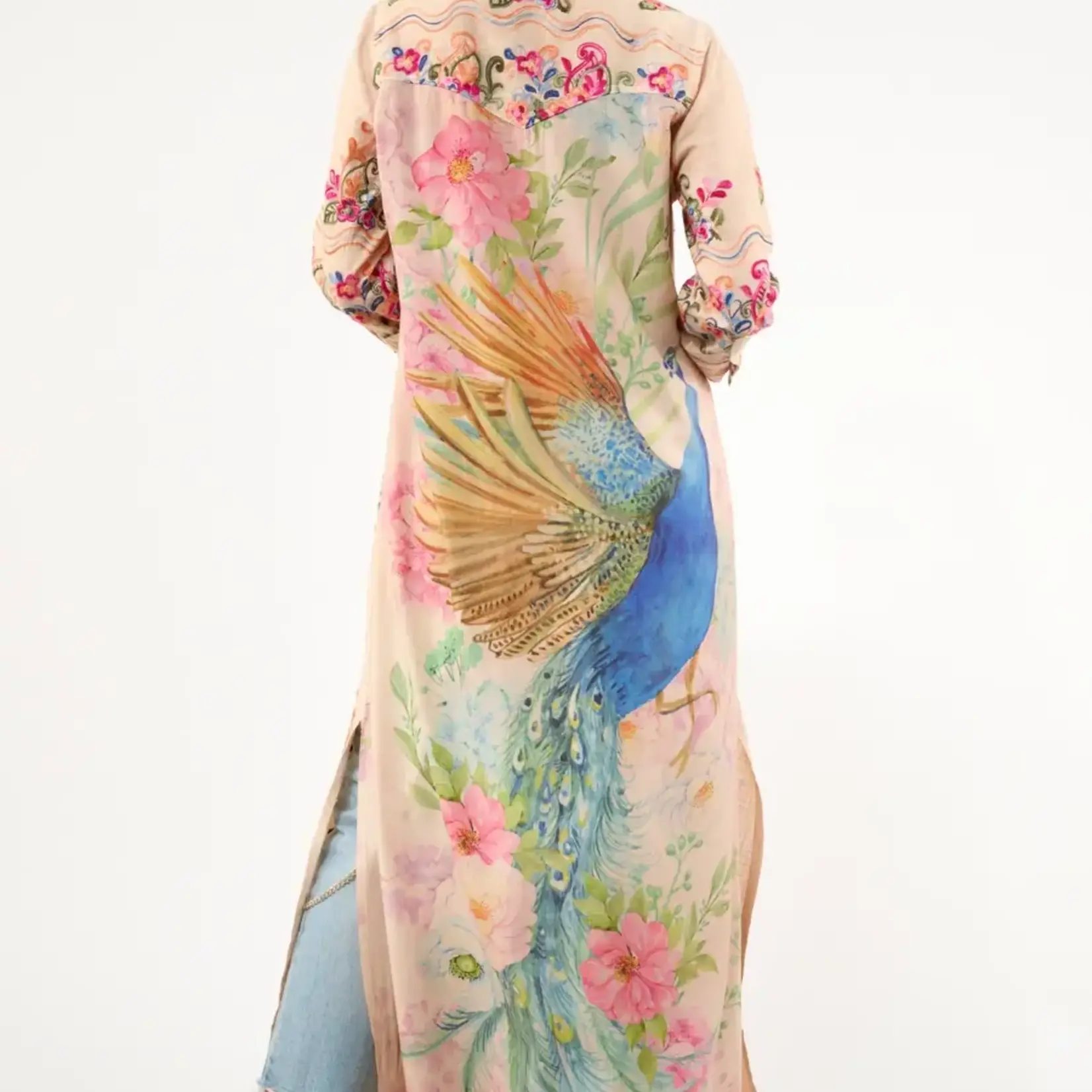Aratta Beauty Mark Embroidered Maxi Duster / Shirt Dress