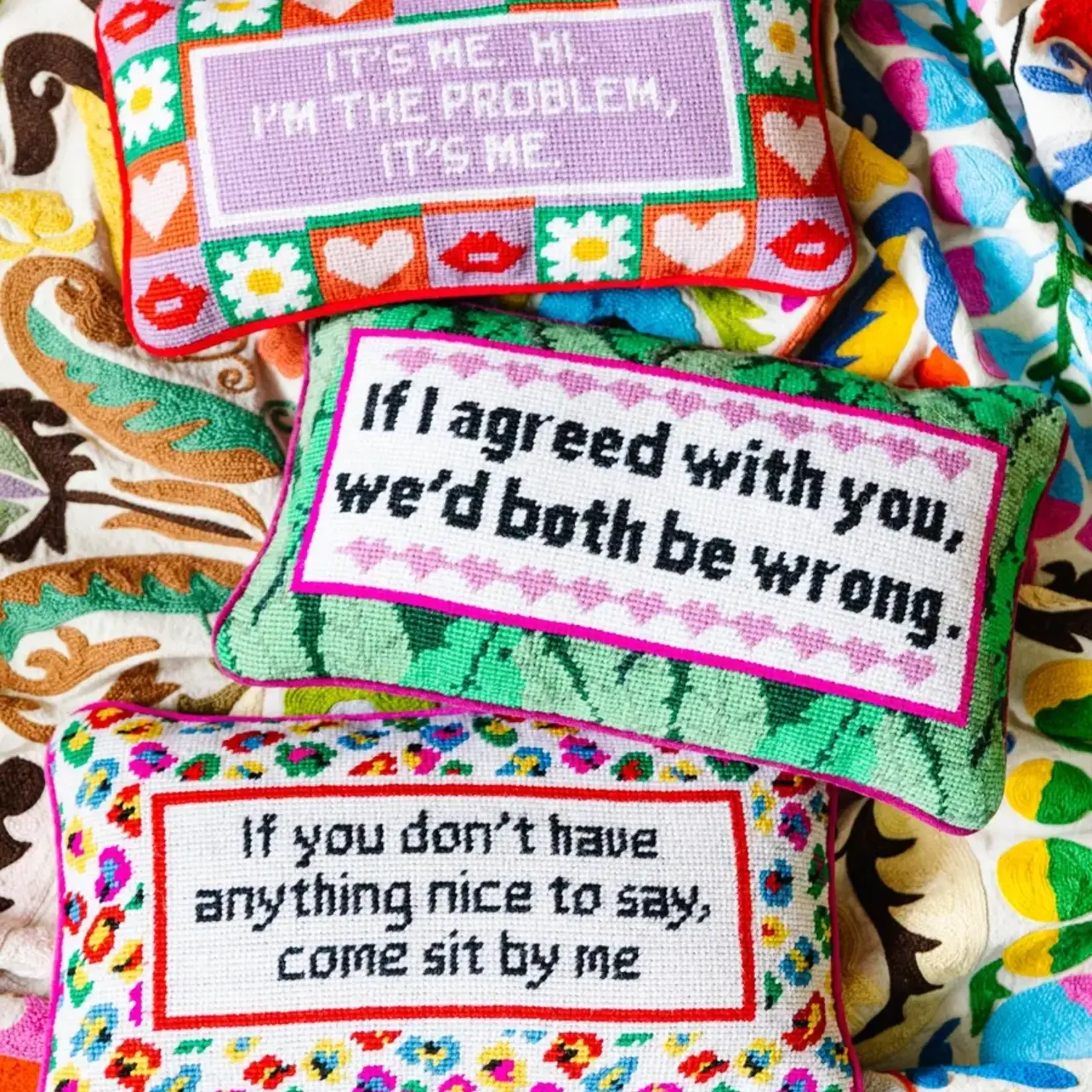 Furbish Studio Come Sit By Me Needlepoint Pillow