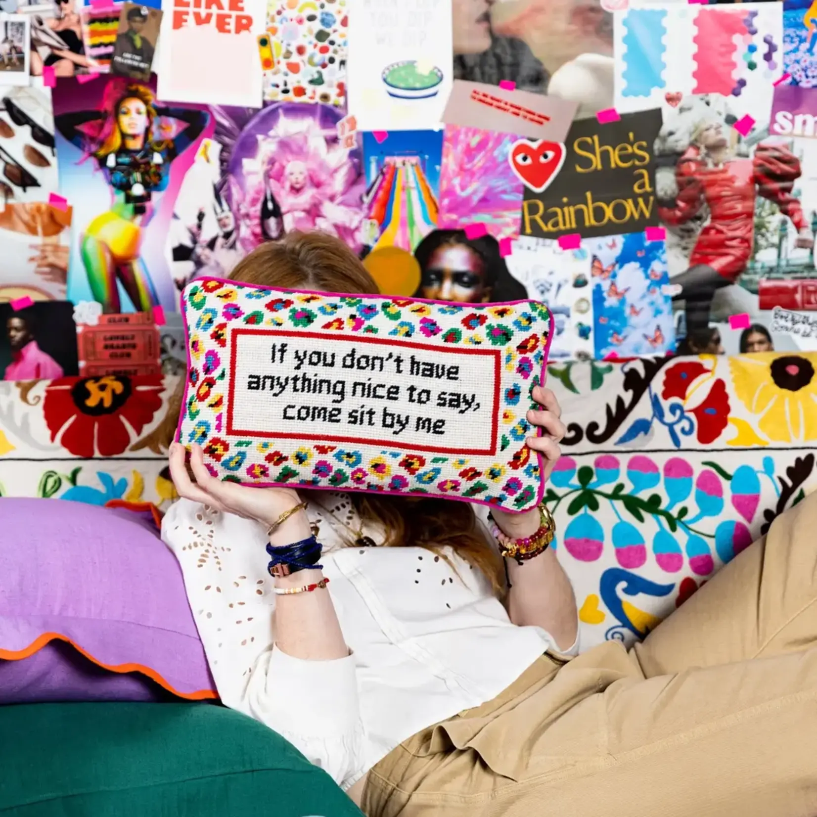 Furbish Studio Come Sit By Me Needlepoint Pillow