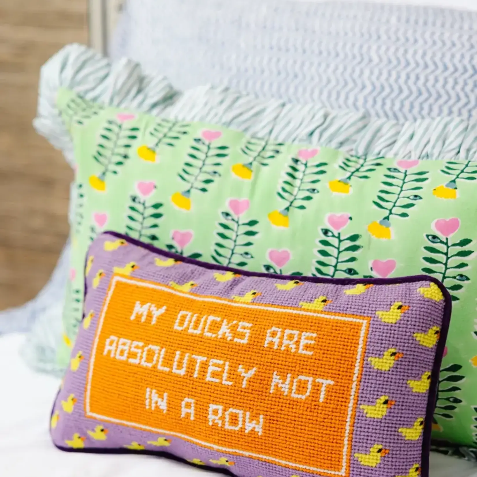 Furbish Studio Ducks in A Row Needlepoint Pillow