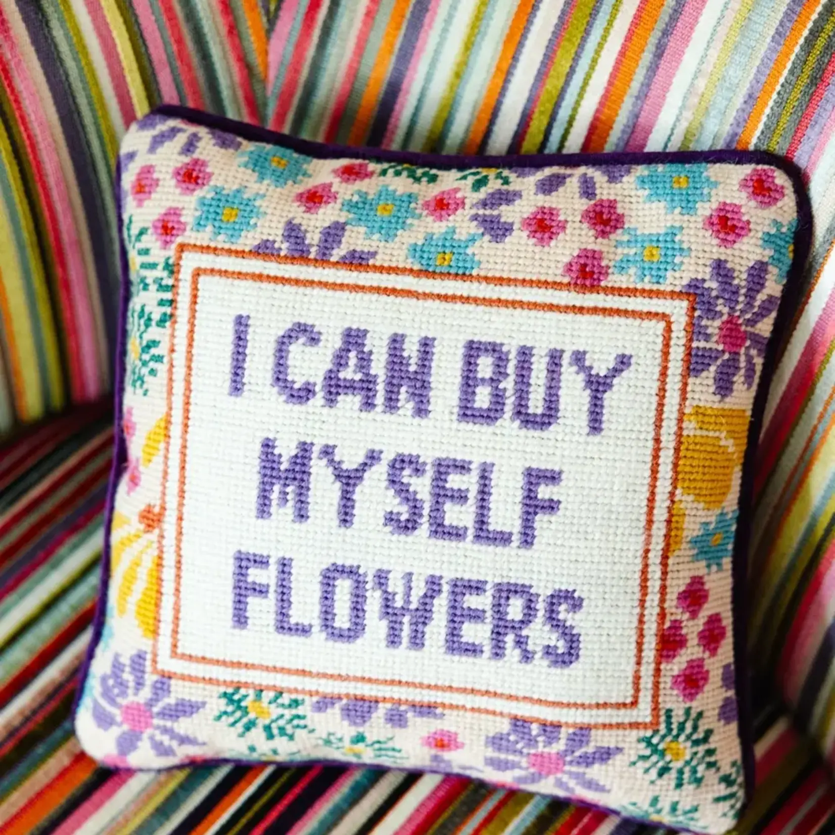 Furbish Studio Flowers Needlepoint Pillow