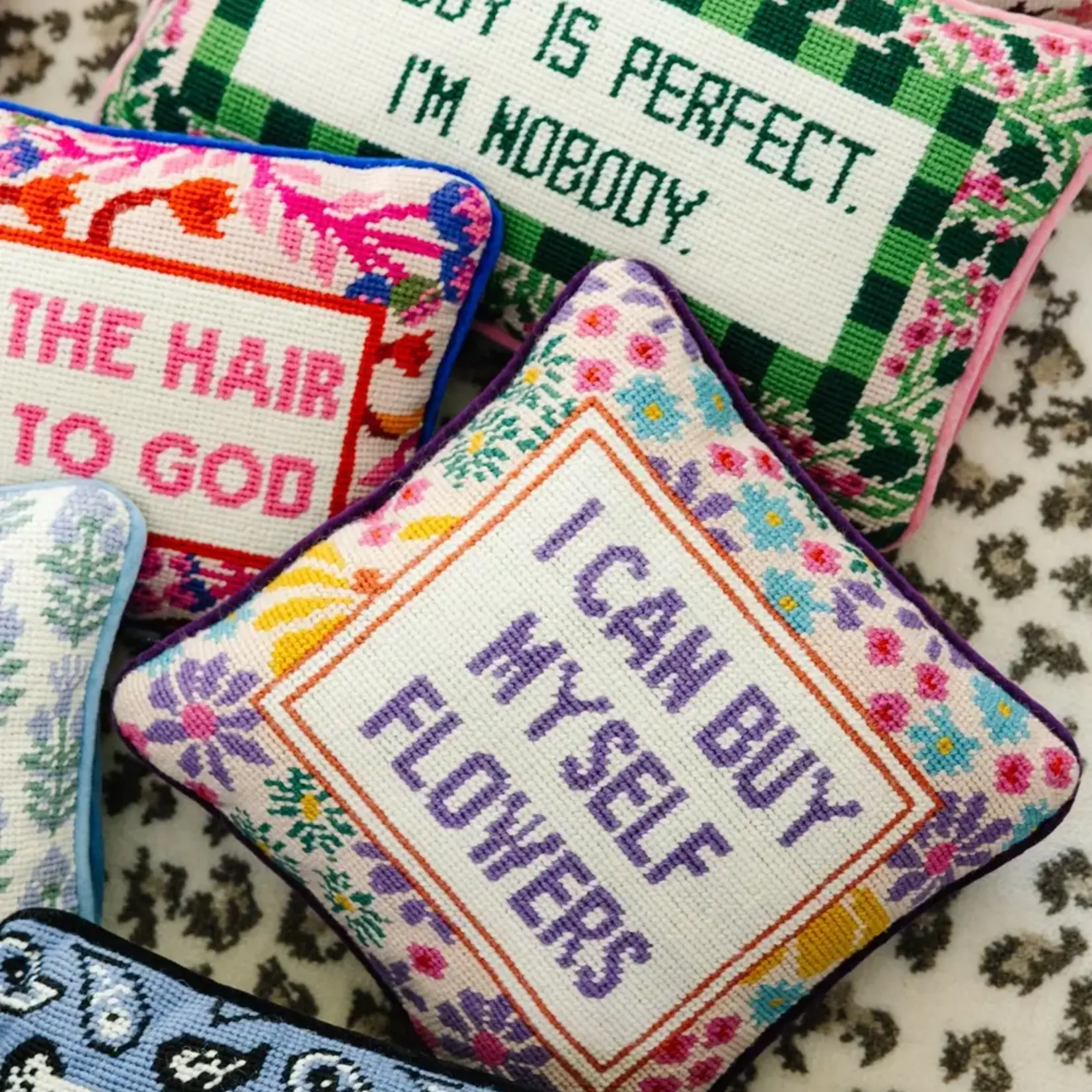 Furbish Studio Flowers Needlepoint Pillow