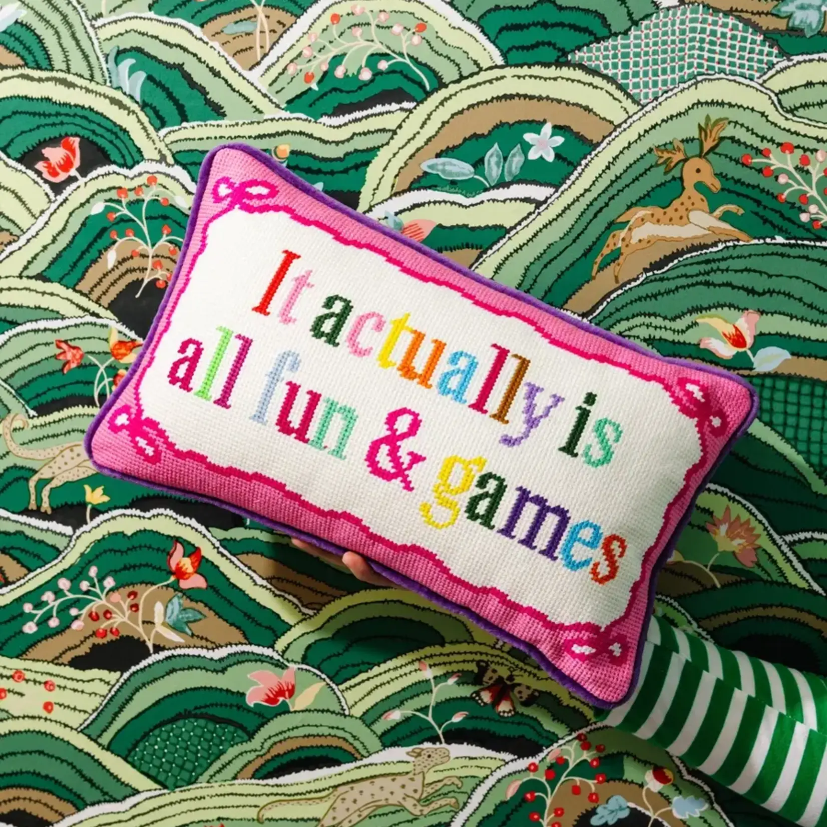 Furbish Studio Fun and Games Needlepoint Pillow