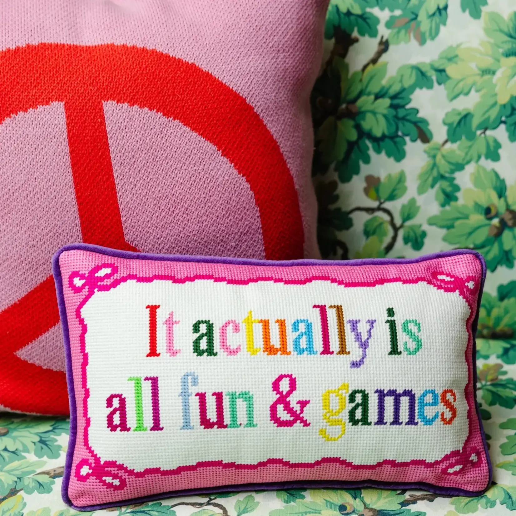 Furbish Studio Fun and Games Needlepoint Pillow