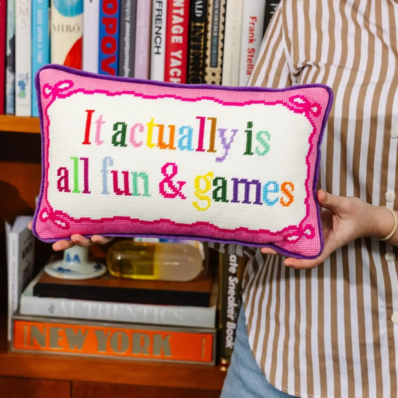 Furbish Studio Fun and Games Needlepoint Pillow