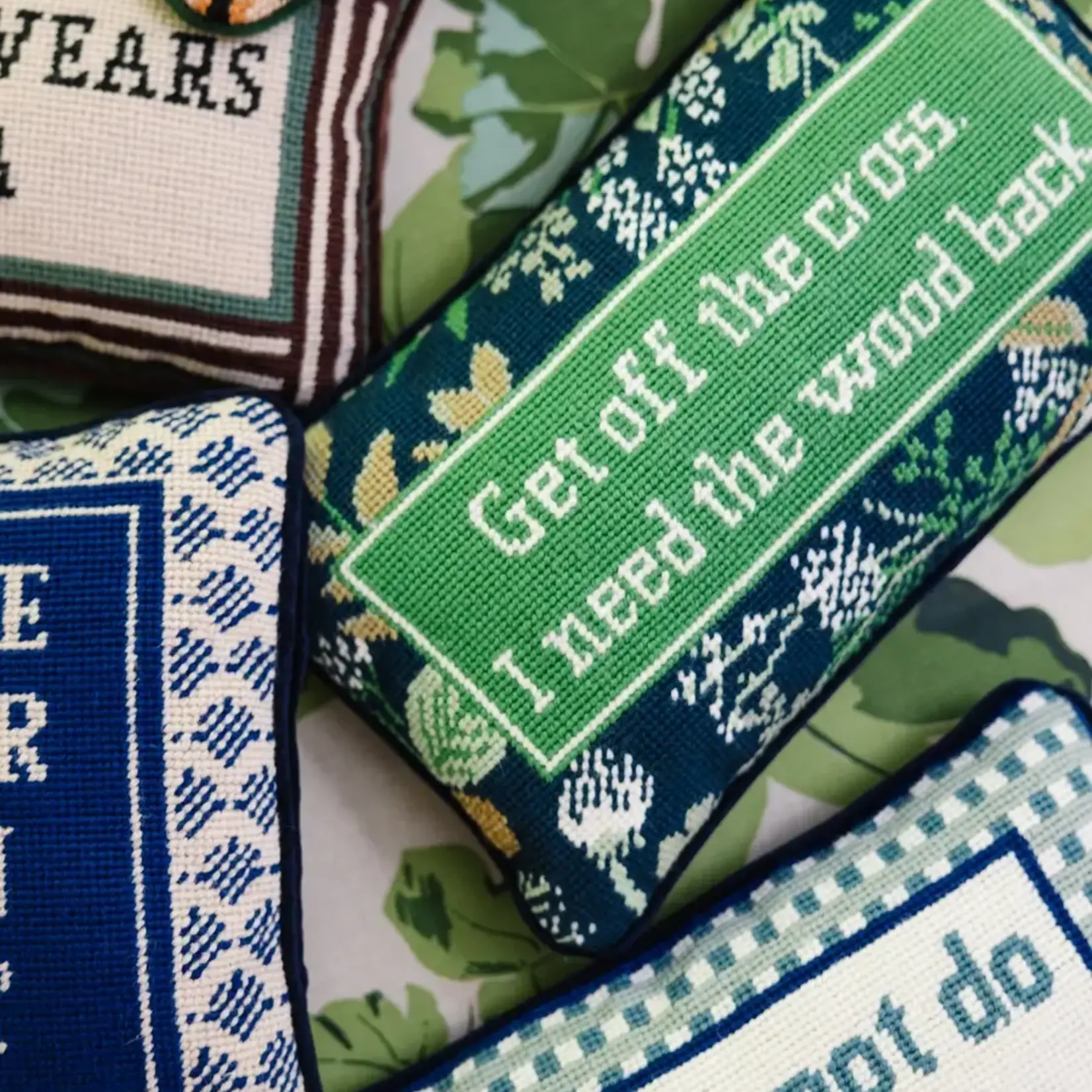 Furbish Studio Get Off the Cross Needlepoint Pillow