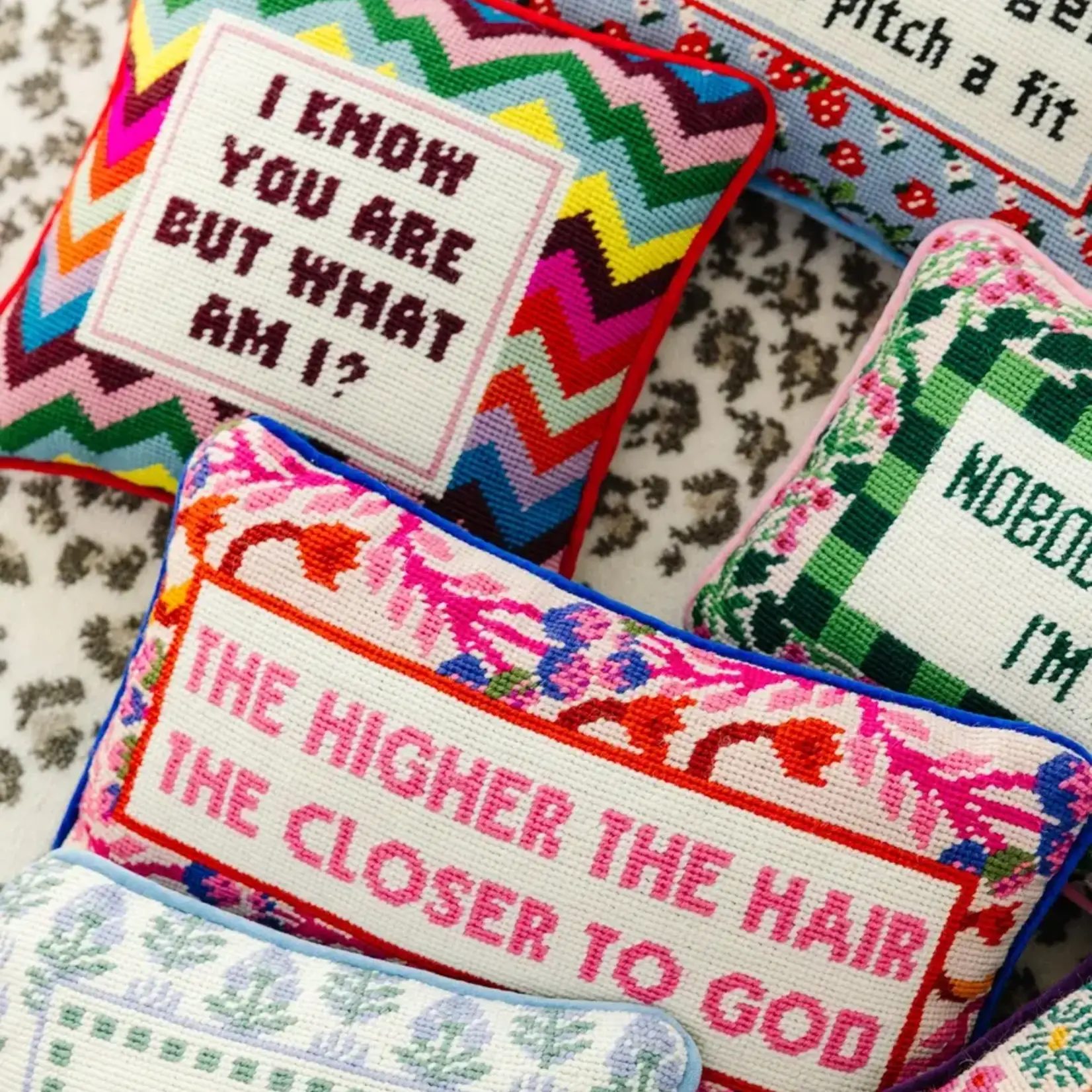 Furbish Studio Higher the Hair Needlepoint Pillow