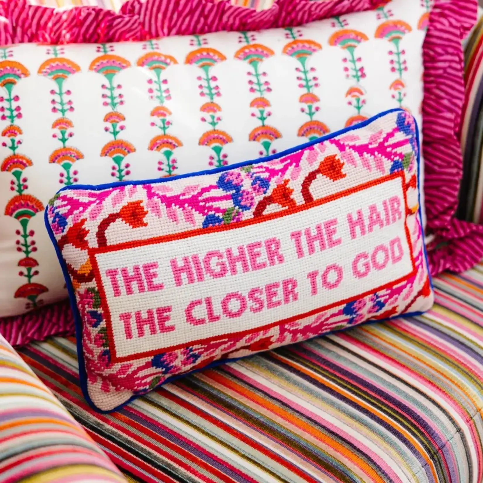 Furbish Studio Higher the Hair Needlepoint Pillow