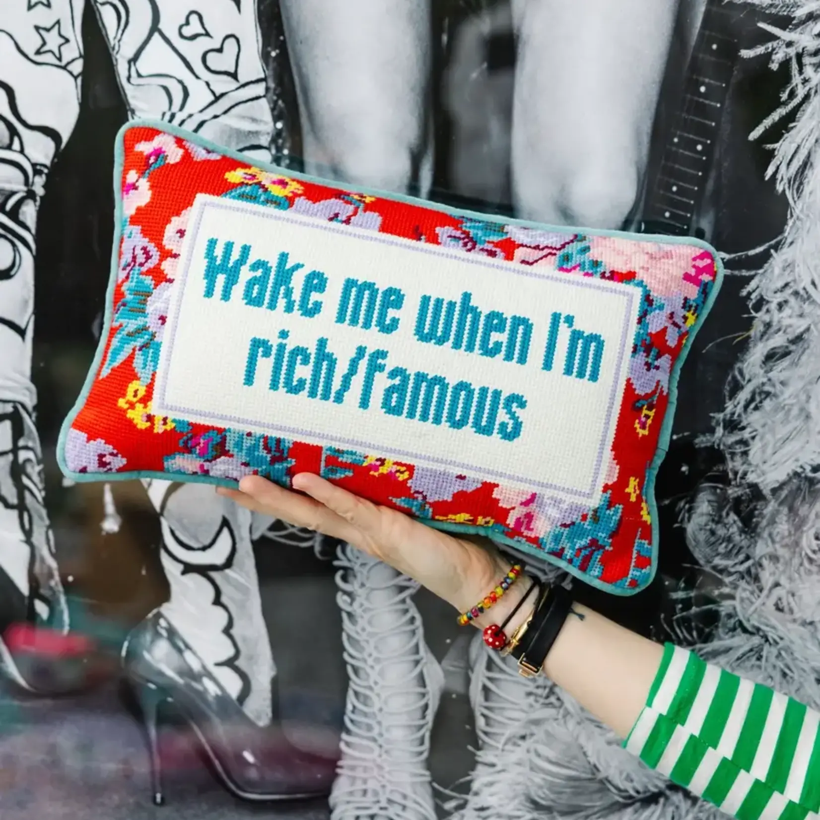 Furbish Studio Rich and Famous Needlepoint Pillow