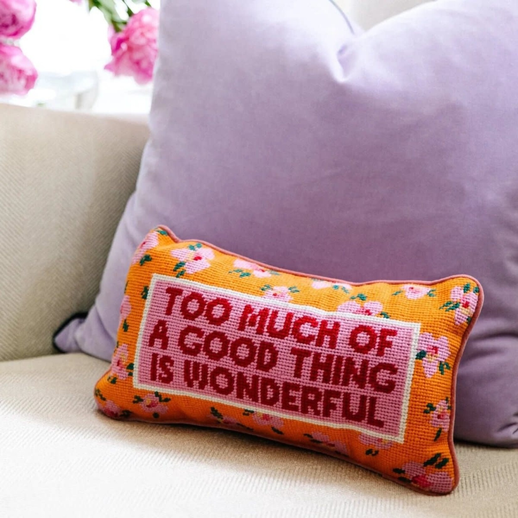 Furbish Studio Too Much Needlepoint Pillow
