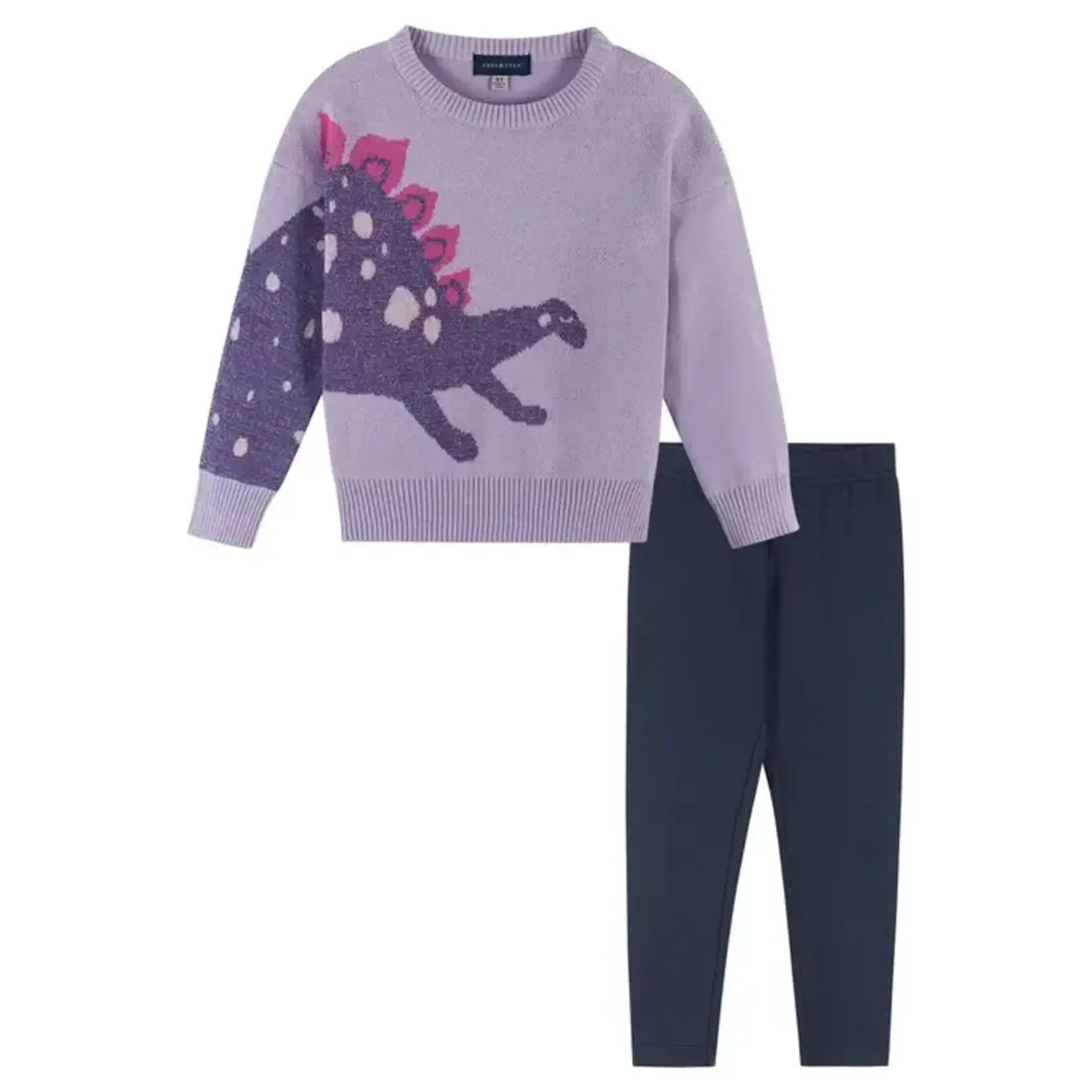 Andy & Evan Girls Purple Dino Sweater Set Size 8