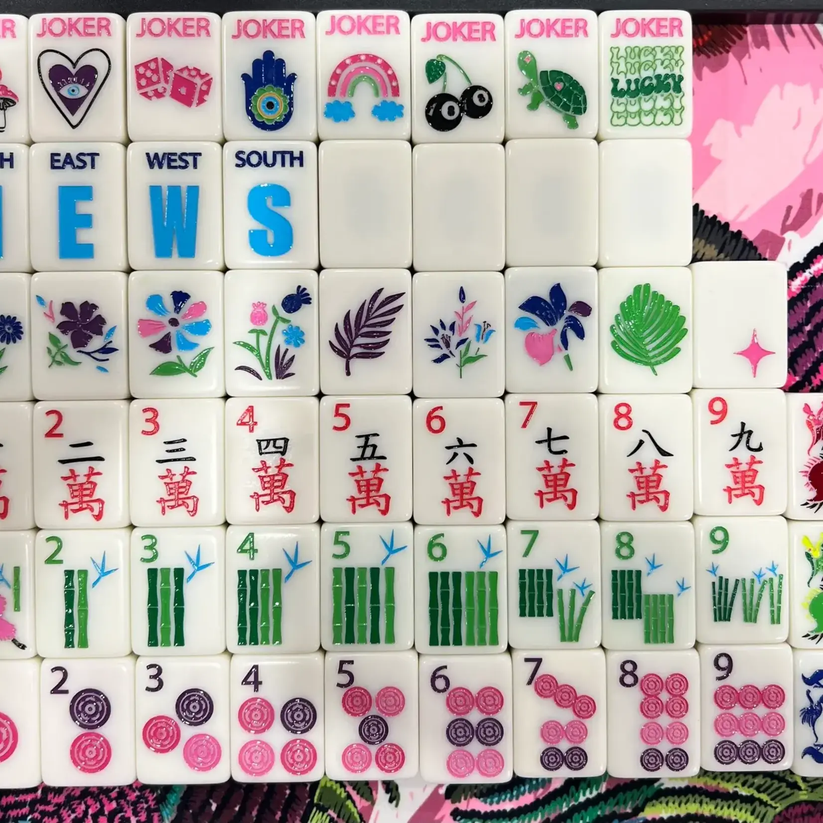Bespoke Mahjong Lucky Charms Magnetic Tiles Bundle (Mint/Pink)