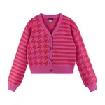 Andy & Evan Pink & Red Houndstooth N' Striped Cropped Cardigan
