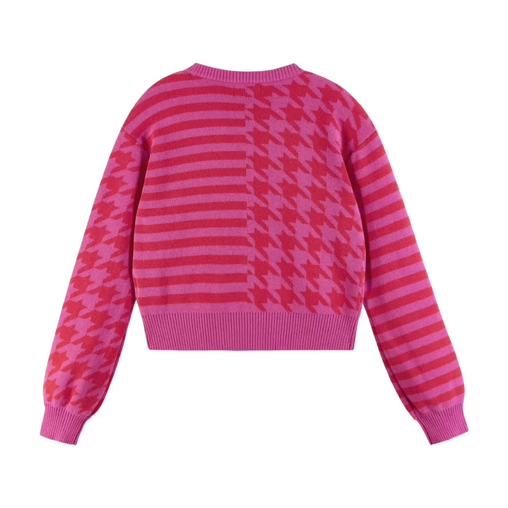 Andy & Evan Pink & Red Houndstooth N' Striped Cropped Cardigan