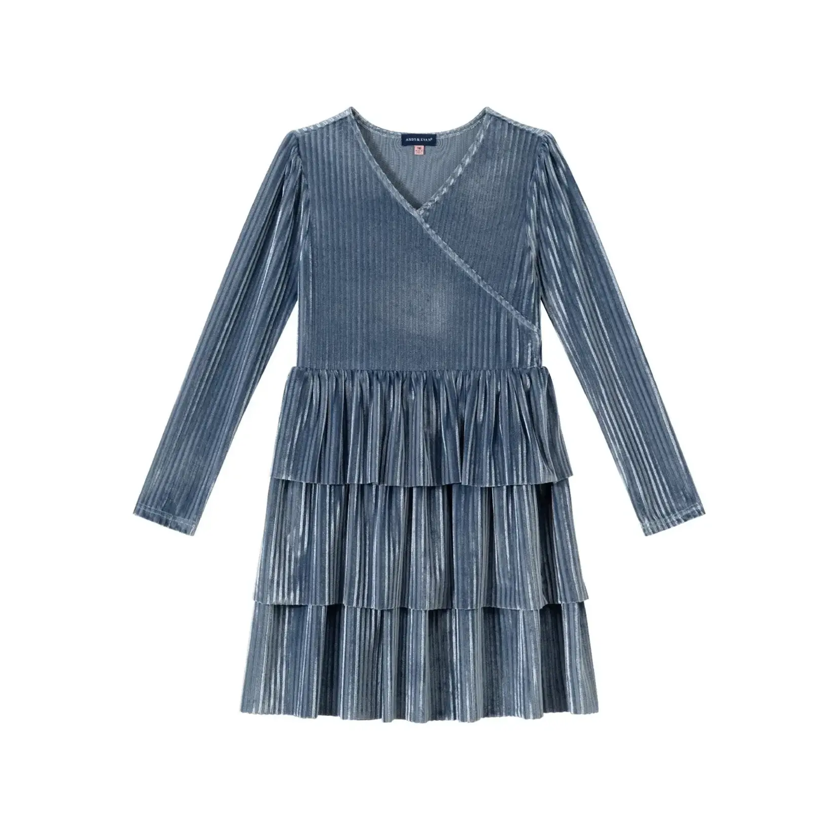 Andy & Evan Periwinkle Velvet Lurex Tiered Dress