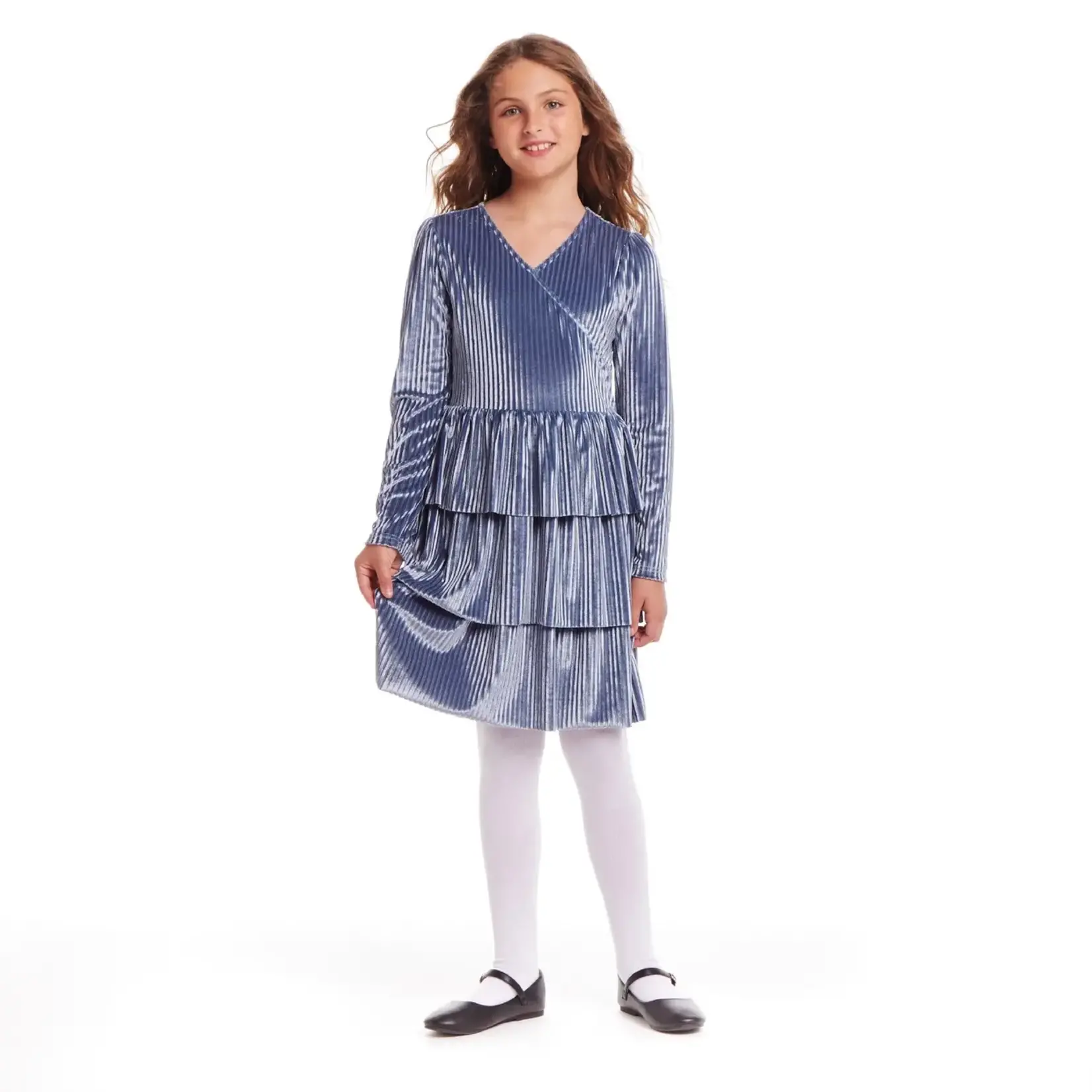 Andy & Evan Periwinkle Velvet Lurex Tiered Dress