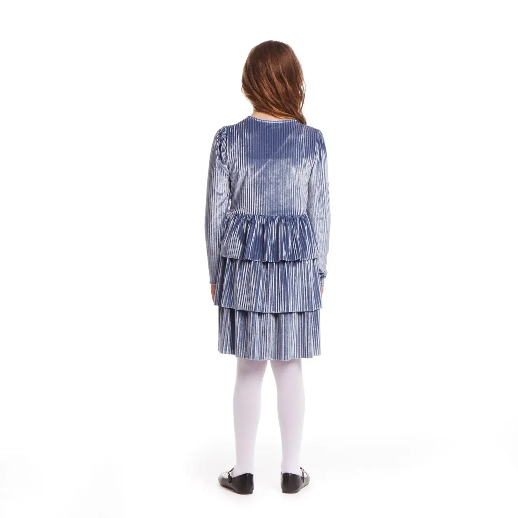 Andy & Evan Periwinkle Velvet Lurex Tiered Dress