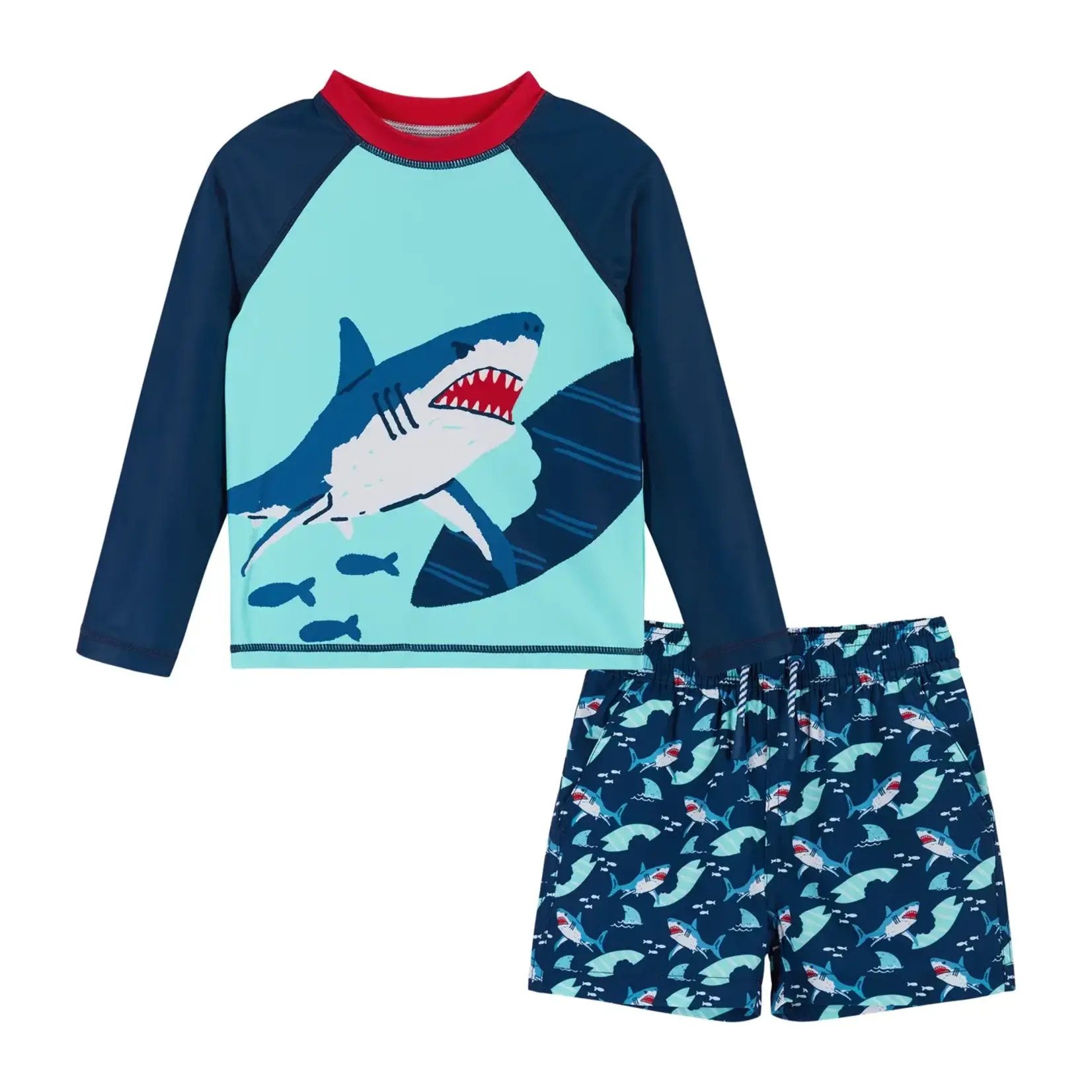 Andy & Evan Boys Toddler Shark Raglan Rashguard and Boardshort Set