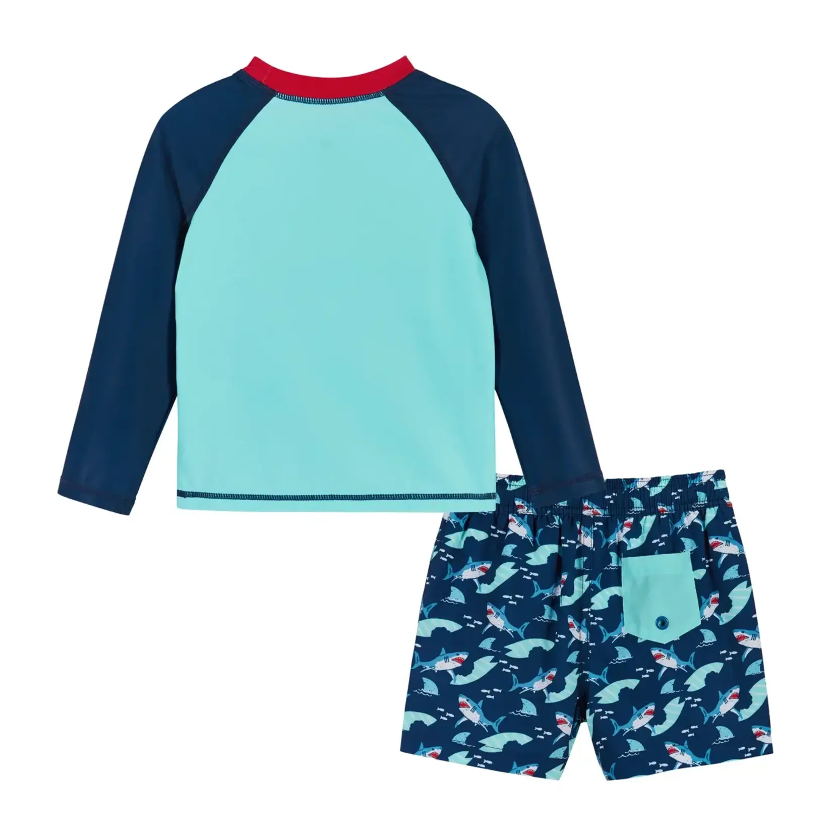 Andy & Evan Boys Toddler Shark Raglan Rashguard and Boardshort Set