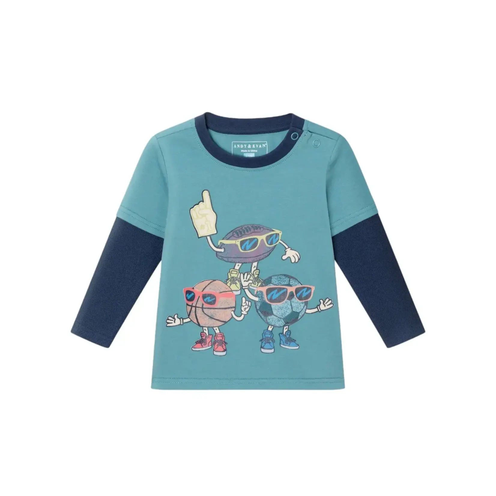 Andy & Evan Infant Jersey Twofer Tee & Terry Pants Set | Navy Blue Sports