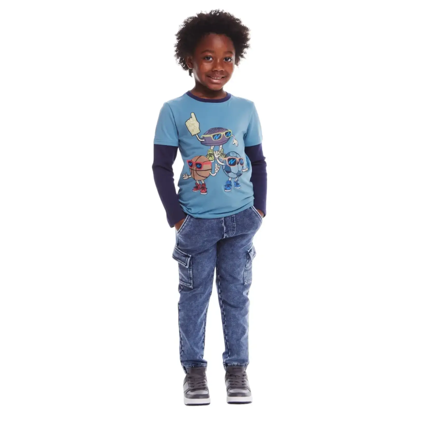 Andy & Evan Blue Sports Twofer Tee & Terry Pants Set