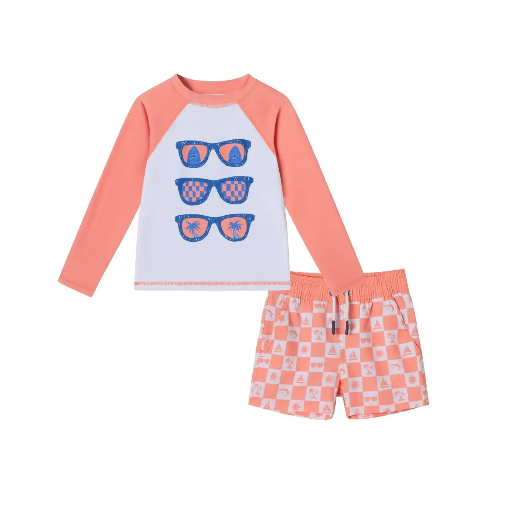 Andy & Evan Kids Sunglasses & Beach Vibes Rashguard & Swim Trunk Set